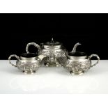 An Antique Colonial Indian Sterling Silver tea set circa 1900. Comprising three pieces, teapot,