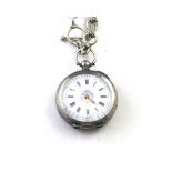 An antique Swiss .935 Silver pocket watch of circular form with painted floral decoration to the