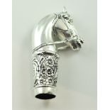 A continental 800 Silver horses head walking stick / cane handle. Length 9cm / 3.5".