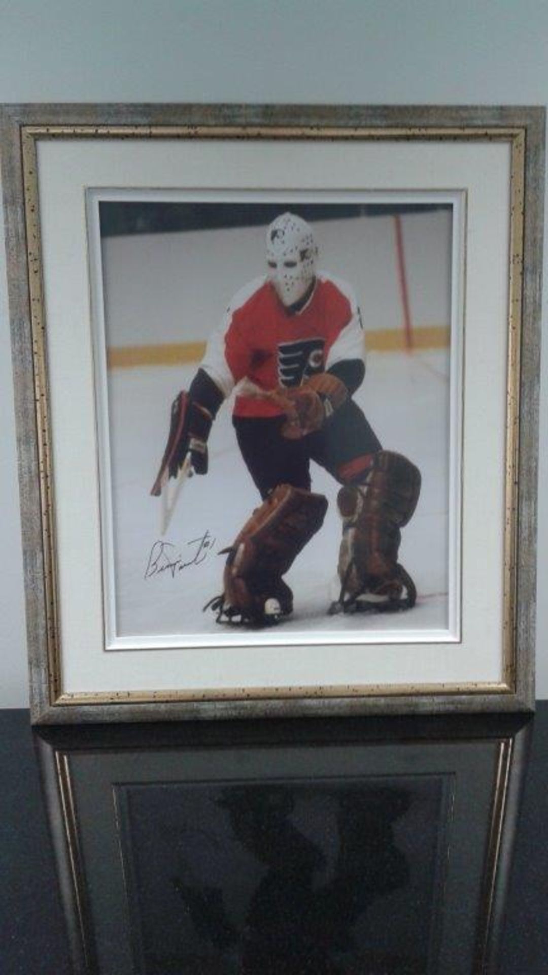 Autographed Painting: BERNARD PARENT c/w 24'' x 28'' frame