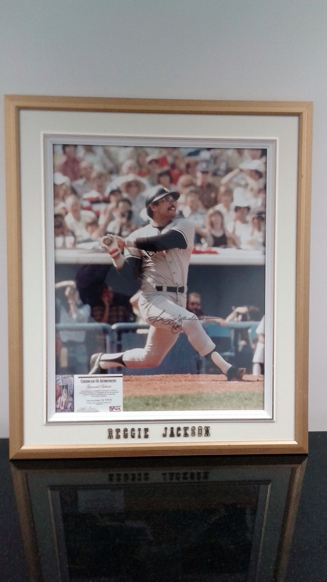 Autographed Painting: REGGIE JACKSON c/w 22'' x 26'' frame