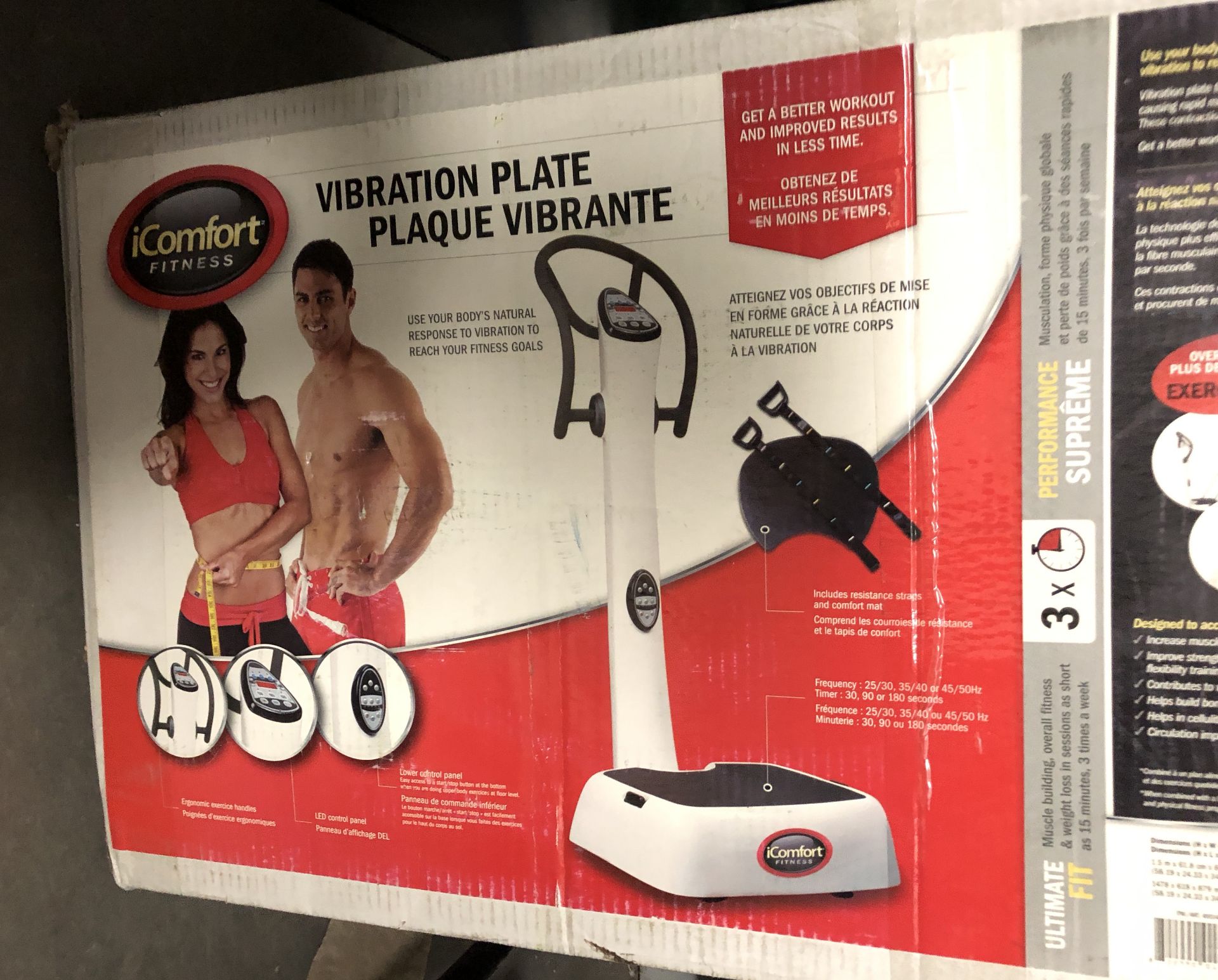 VIBRATION GYM MACHINE, MISSING SMALL PART IN BOX, SOLD AS IS