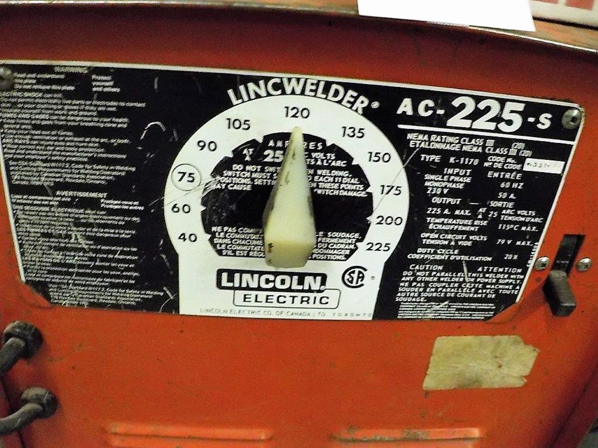 LINCOLN ELECTRIC WELDER AC-225-S - Image 3 of 3