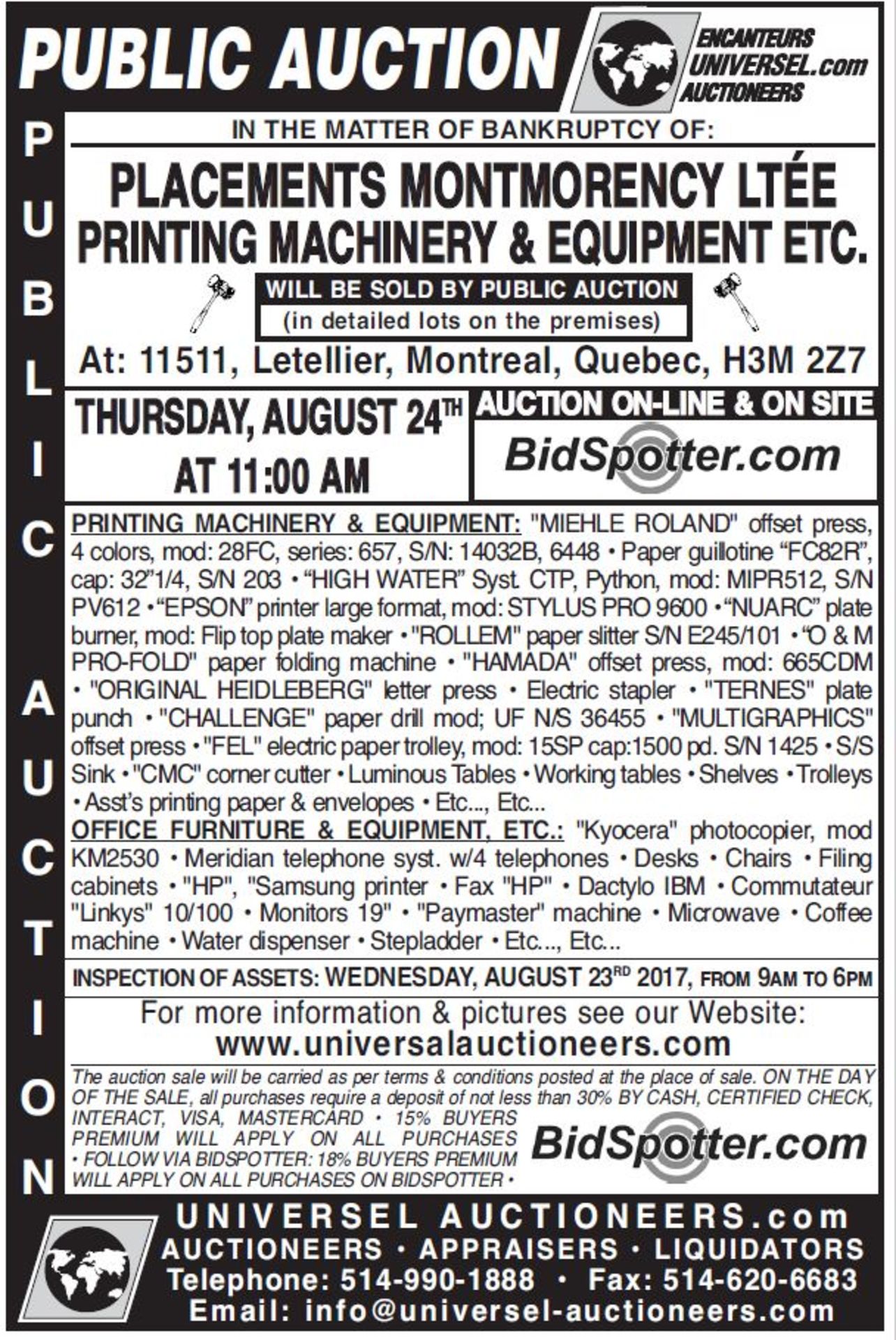 See attached newspaper adds for details * Voir annonces ci-jointes pour détails - Image 2 of 2