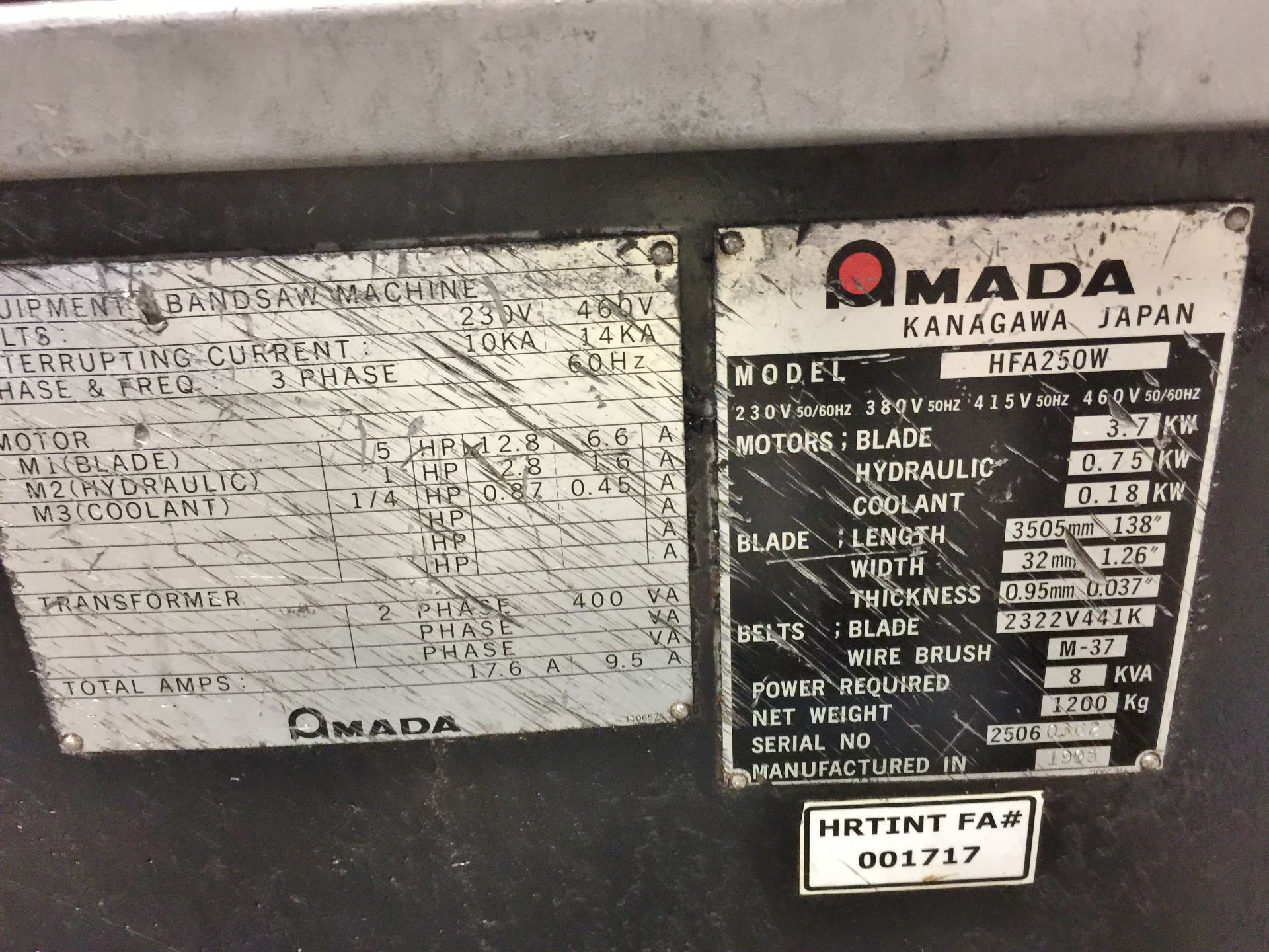 Amada HFA-250W Automatic Horizontal Bandsaw 1995 - Image 2 of 4