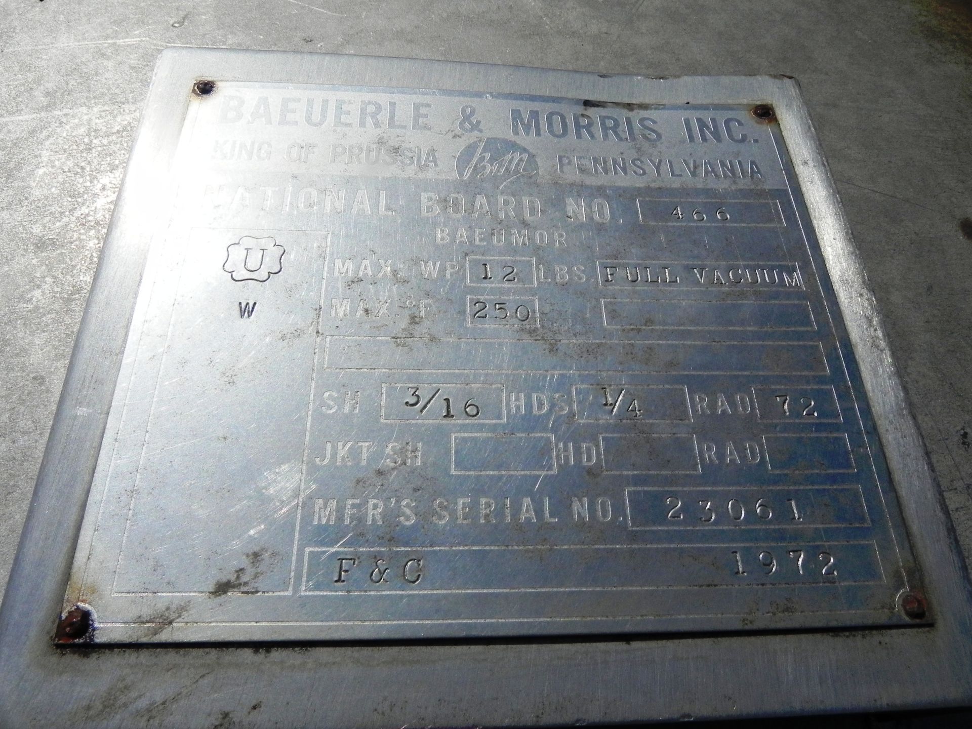 Baeuerle & Morris 500 Gallon Stainless Steel Pressure Vessel - Image 3 of 6