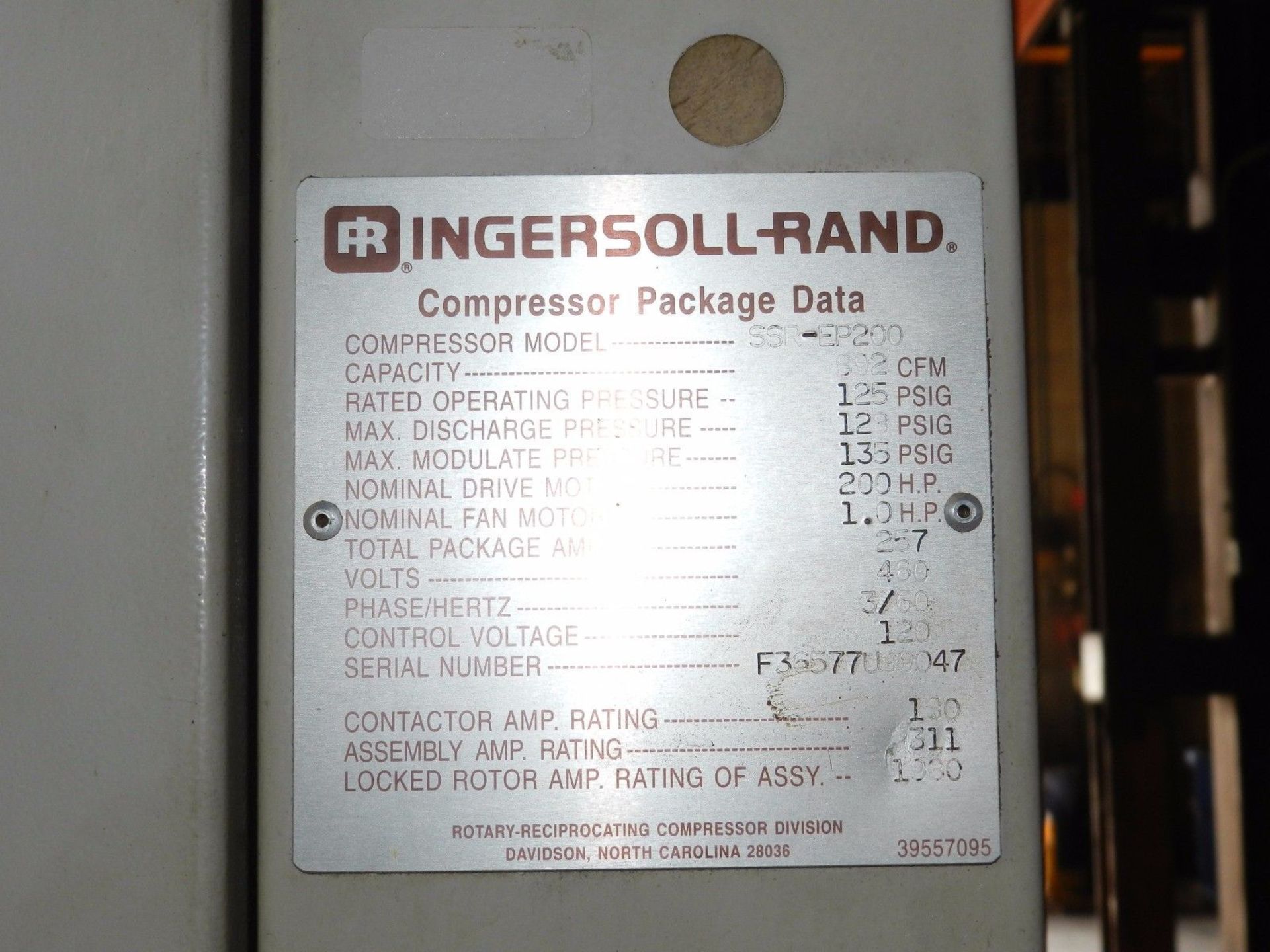 Ingersoll Rand 200 HP Rotary Screw Compressor SSR-EP200 - Image 2 of 3