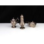 Three Antique Sterling Silver condiment pots to include a late Victorian mustard pot, London 1898,