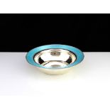 An Antique American Sterling Silver and enamel dog bowl circa 1930