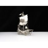 An Antique 19th Century Dutch Silver Nef / Sailing Ship table ornament circa 1895. Handcrafted in