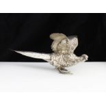 An Antique Continental Sterling Silver pheasant statue circa 1920