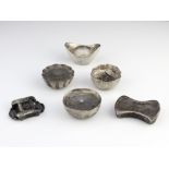 Six Qing dynasty Chinese silver Sycee / Yuanbao money tokens of various forms and in various shapes.