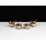 Set of four Antique George V Sterling Silver miniature salt cellars by Horace Woodward & Co Ltd,