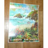 DELTA AIRLINES (1970s) Bermuda Travel Poster impressionist style art by Jack William Laycox. Rolled