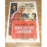 MAN IN THE SHADOW (1957) US One Sheet (27" x 41") Starring Orson Welles and Jeff Chandler. Folded.