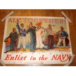 NAVY RECRUITMENT POSTER "All Together! Enlist in the Navy" - Believed to be US- (31" x 43")