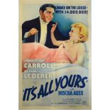 IT'S ALL YOUR'S' (1937) US One Sheet (27" x 41") (Madeleine Carroll & Francis Lederer) 41 x 27in. (