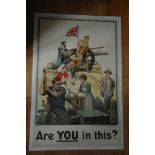 BRITISH WORLD WAR 1 PROPOGANDA POSTER (1915) Parliamentary Recruiting Committee 'Are You in This?' -