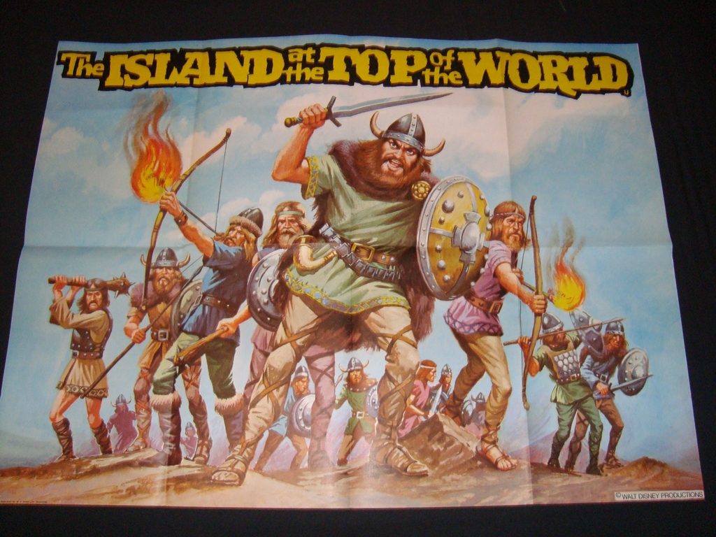 ISLAND AT THE TOP OF THE WORLD (1974) - Alternative UK Quad Film Poster (Vikings) Folded. Fine