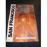 WESTERN AIRLINES - SAN FRANCISCO - Advertising Poster circa 1972s - Rolled. Good to Fine (37" x