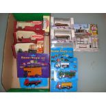 A group of vehicles and London bus stops by Corgi, Base-Toys and UK Plus as lotted - Excellent, Very