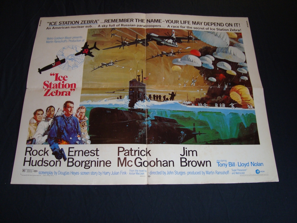 ICE STATION ZEBRA (1969) - Rock Hudson, Ernest Borgnine - US Half Sheet Movie Poster - Folded. Fine