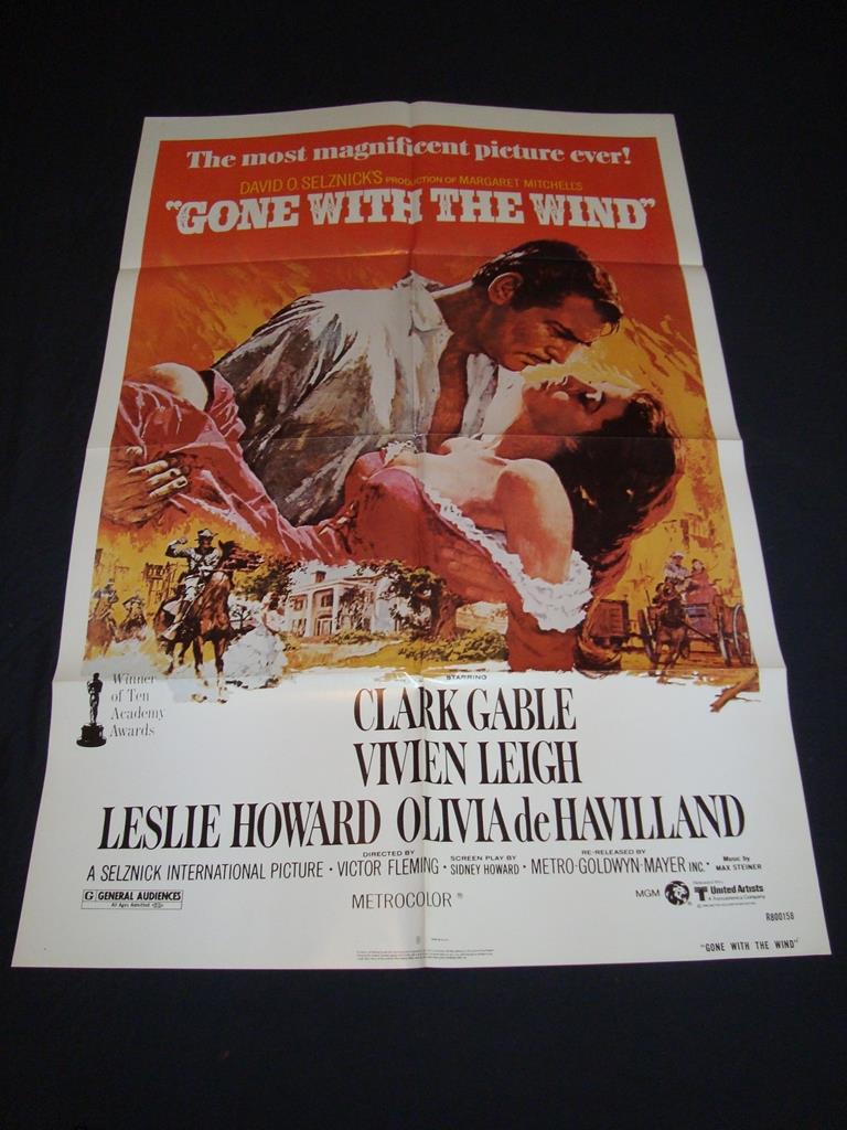 GONE WITH THE WIND (1980s re-release) - US One Sheet Movie Poster - Folded. Good