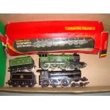 A pair of Hornby Class B12 locomotives, one in LNER green (part boxed), one repainted and detailed