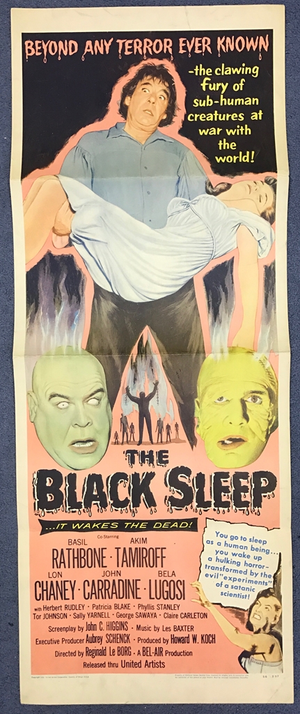 THE BLACK SLEEP (1956) - 14" x 36" (36 x 91 cm) - US Insert Film Poster - Litho in USA / NSS#56/