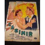 CASIMIR (1950) (Three Feet in a Bed) Fernandel - French Grande Film Poster - Folded. Poor to Fair