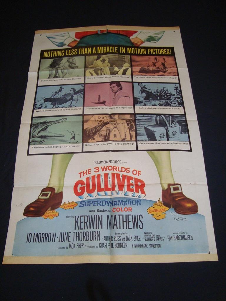 THE 3 WORLDS OF GULLIVER (1960) - US One Sheet Movie Poster - Folded. Fair