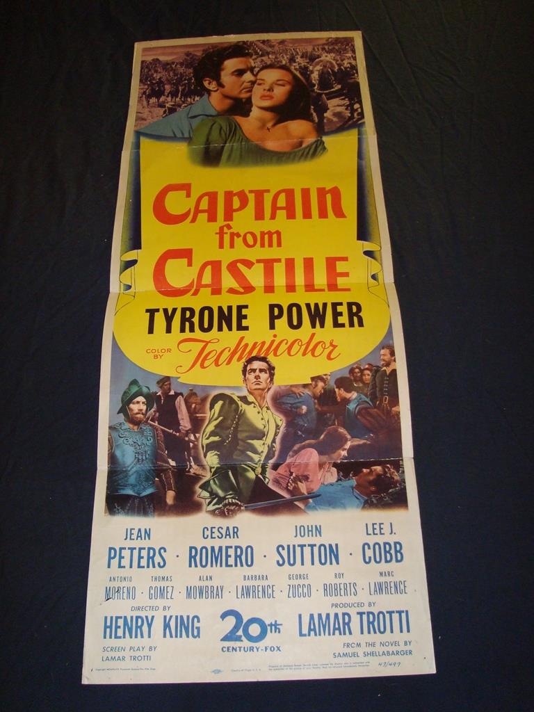 CAPTAIN FROM CASTILE (1947) - US Insert Movie Poster - Folded. Fair