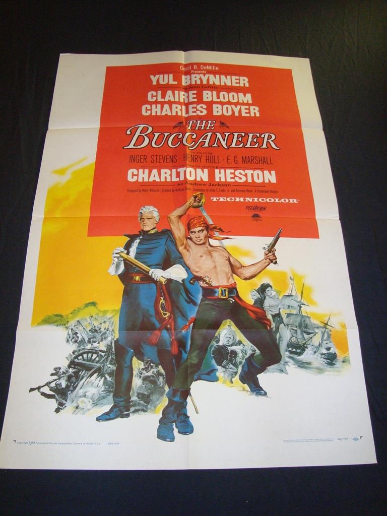 THE BUCCANEER (1958) - Yul Brynner - US One Sheet Movie Poster - Folded. Good
