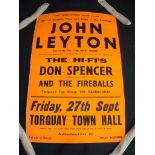 TORQUAY TOWN HALL ADVERTISING POSTER: John Leyton (star of the film The Great Escape) in his singing