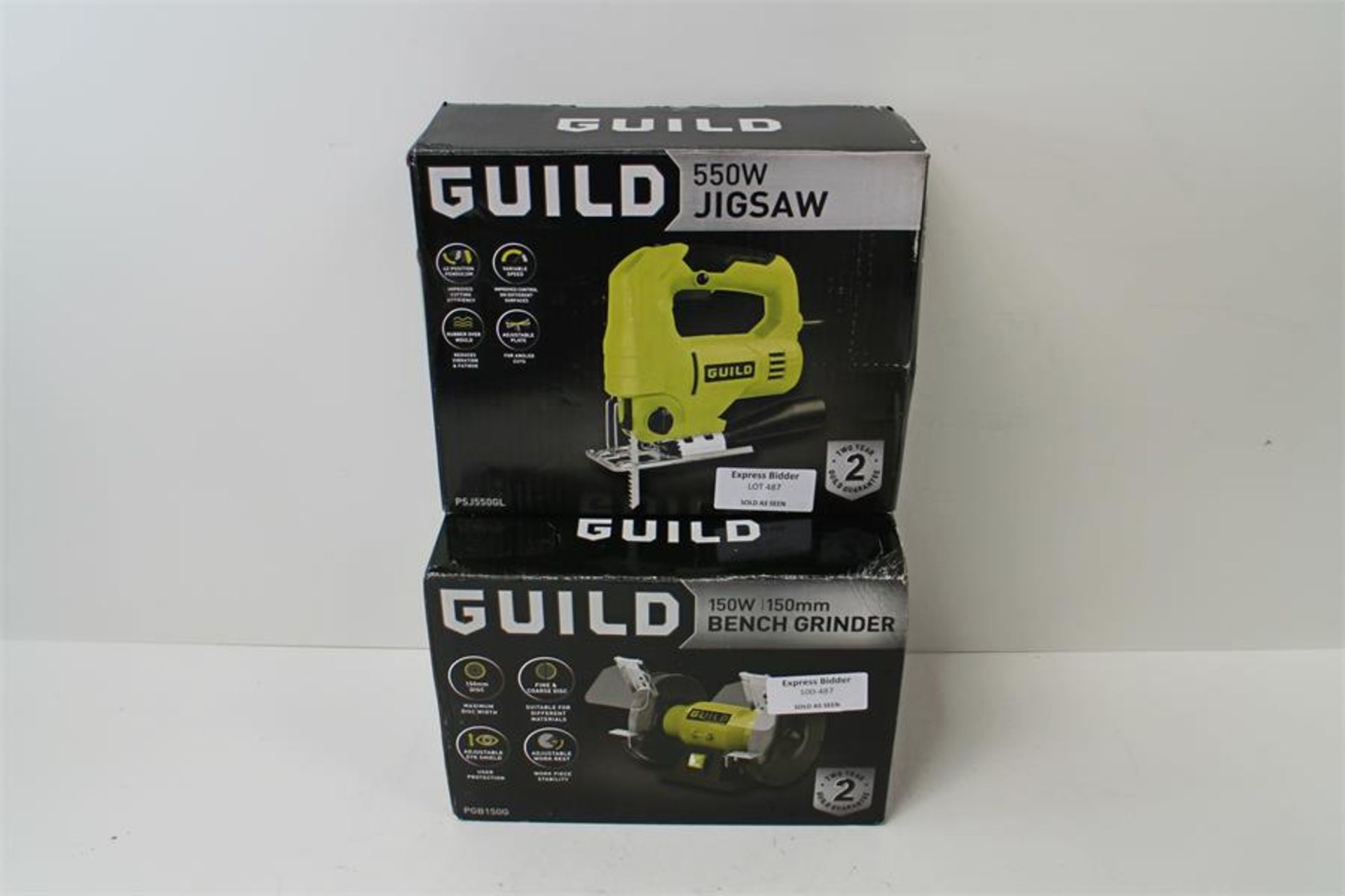 Lot of 2 Items as Guild 150w Bench Grinder and Guild 550w Jigsaw