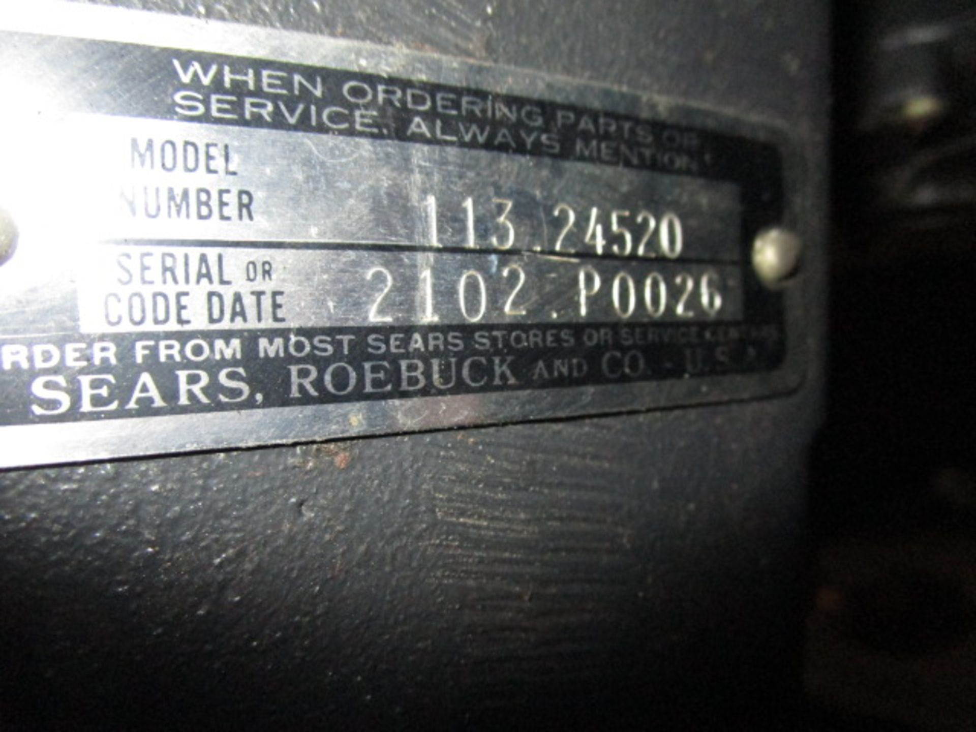 Sears / Roebuck Drill Press, Model 113.24520, Serial Number 2102.P0026 - Image 4 of 5