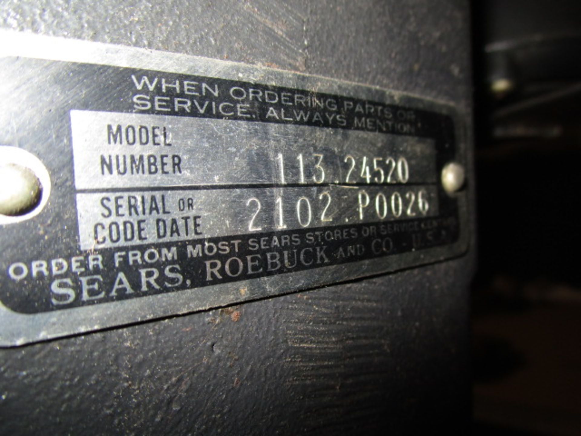 Sears / Roebuck Drill Press, Model 113.24520, Serial Number 2102.P0026 - Image 3 of 5