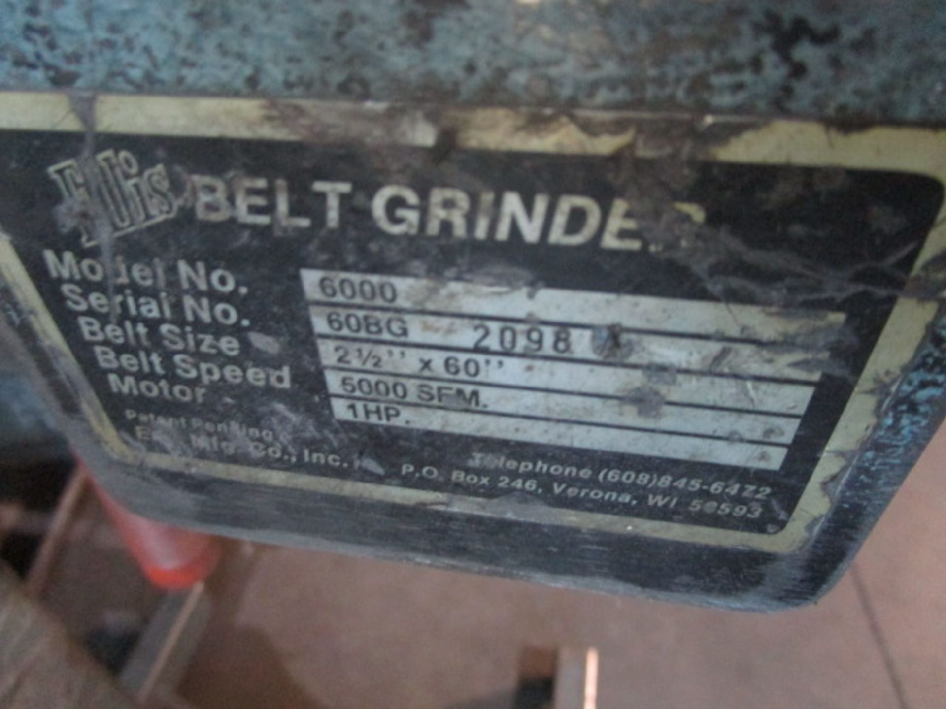 Ellis Belt Grinder, Model 6000, Belt Size 2 1/2 x 60", Speed 5000 SFM, 1 HP - Image 2 of 4