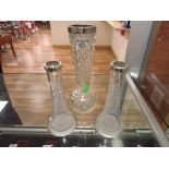 3 Silver mounted cut glass vases