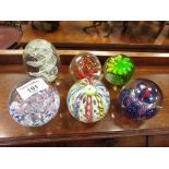 Murano paper weight and 5 others