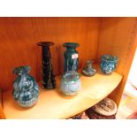 4 Medina blue glass vases + 2 similar vases