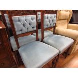 4 oak and blue fabric dining chairs