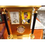 Gilt / brass presentation clock celebrating 65th Birthday Sultan of Brunei