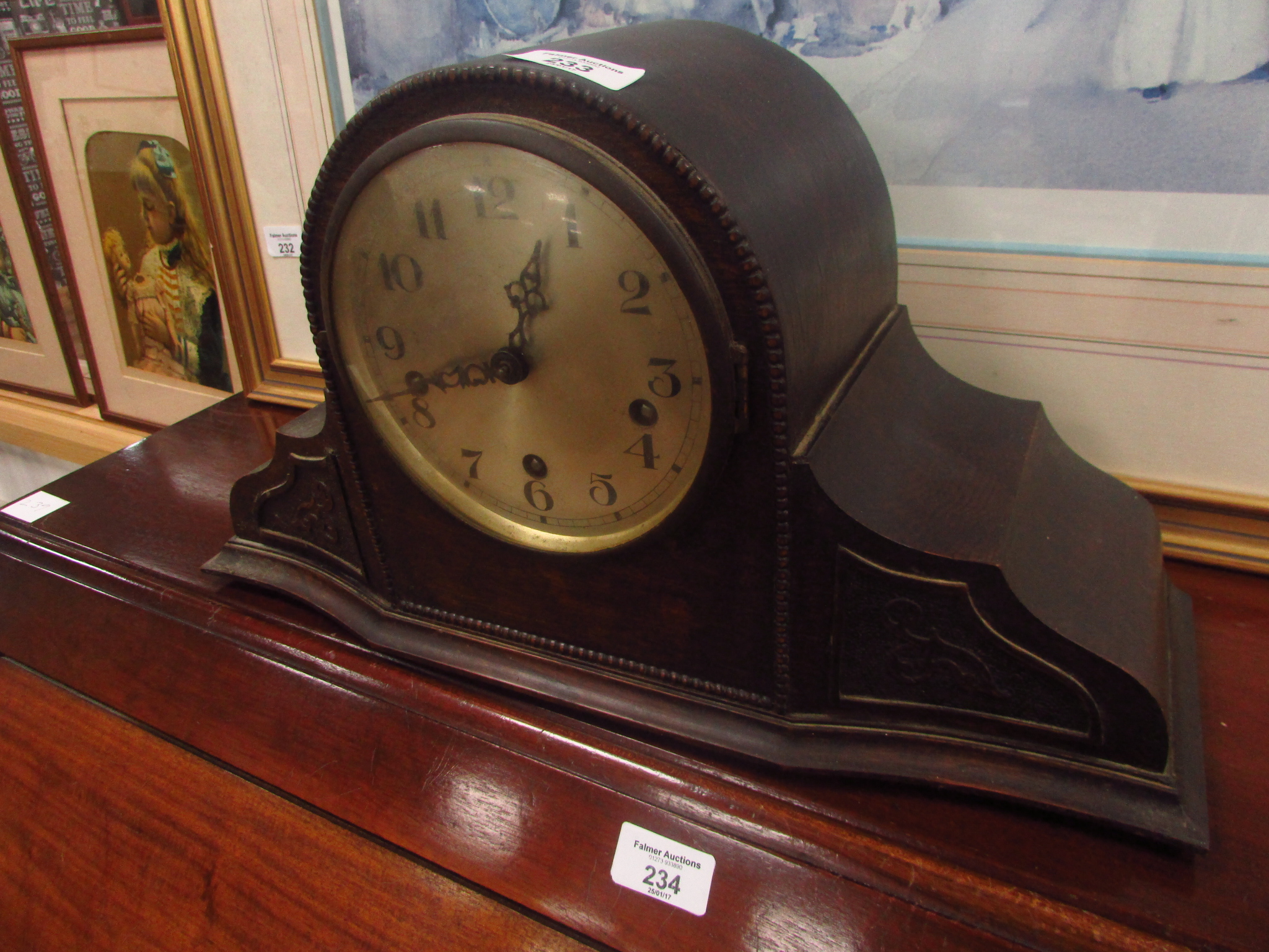 Oak cased Westminster chime mantle clock