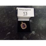 15ct Victorian seed pearl and amethyst pendant