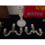 Meissen candle stick +_ 2 floral encrusted candelabra arms