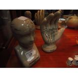 Palmistry hand and phrenology head