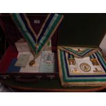 Grand Lodge of India masonic case, apron etc.