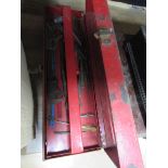 Red metal tool box and tools