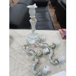 Meissen candle stick + 2 encrusted candelabra arms